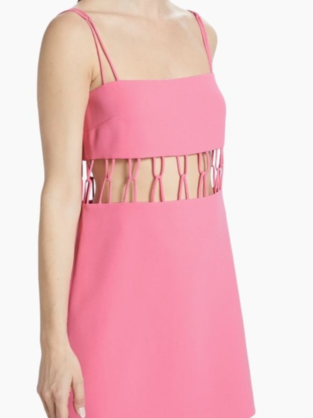 ALEXIS KIM CONFETTI PINK CUTOUT WAIST SQUARE NECK MINI DRESS SZ MEDIUM 60s